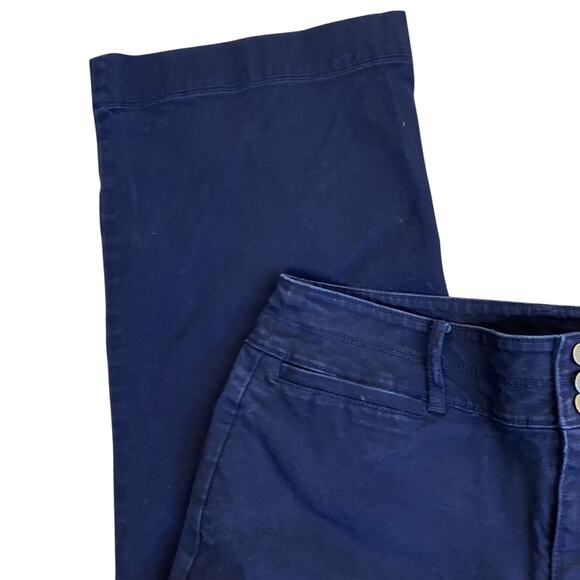 Loft Sz 10 Jayce Triple-Button Wide-Leg Pants High Rise Canvas Cotton Navy - Picture 11 of 16